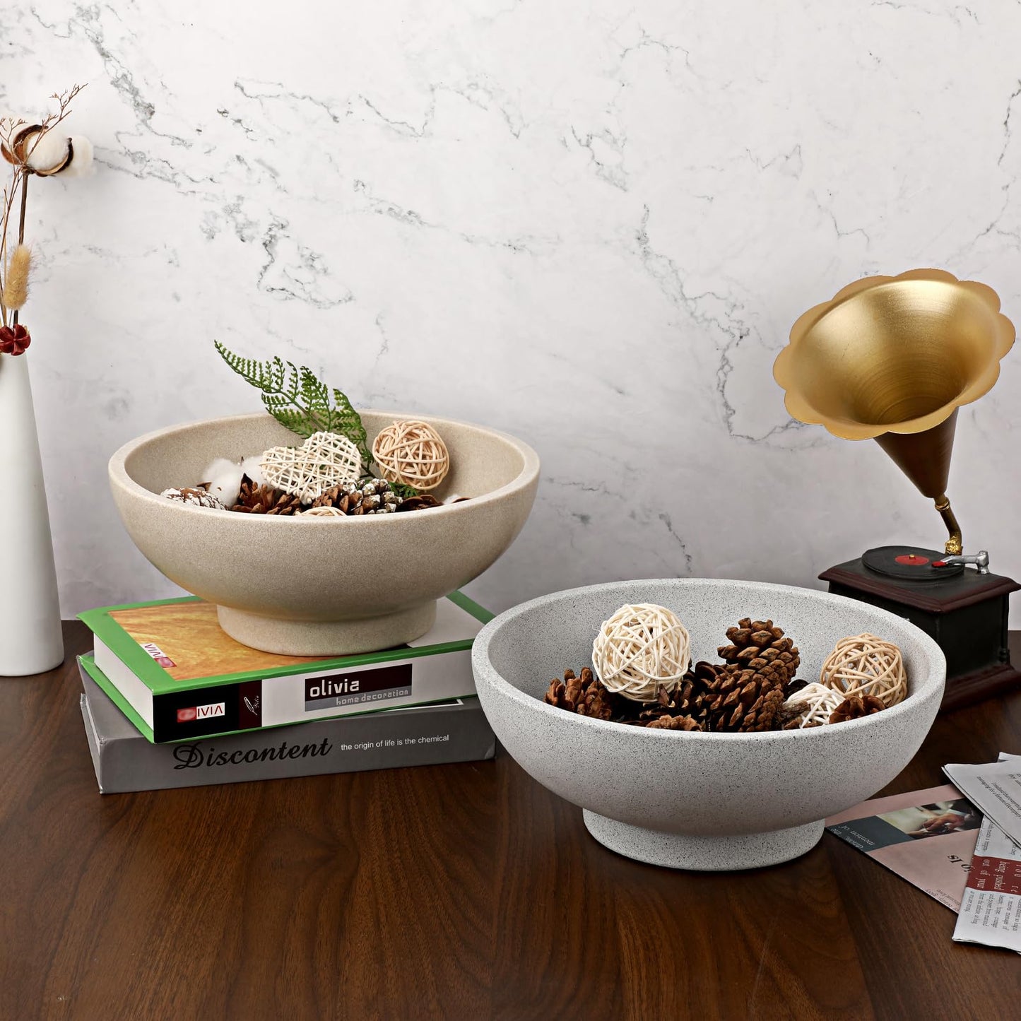 GUSHBIN Key Bowls for Entryway Table 10.6" Large Decorative Bowl Fruit Bowl Modern Key Holder Bowls Pedestal Bowl for Kitchen Counter Home Decor, Beige