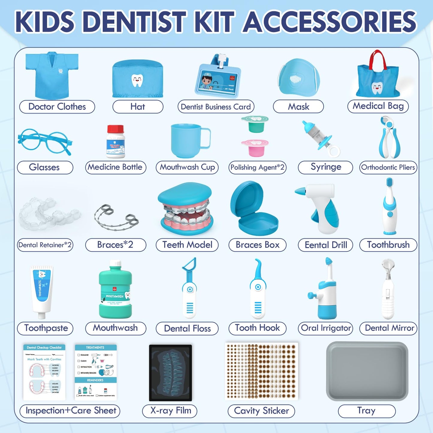 Lehoo Castle Doctors Set for Kids, Dentist Toys for Kids, Role Play Toys for 3+ Year Old Girls, Doctors Kit Gifts for 3-8 Year Old Toddlers(Blue)