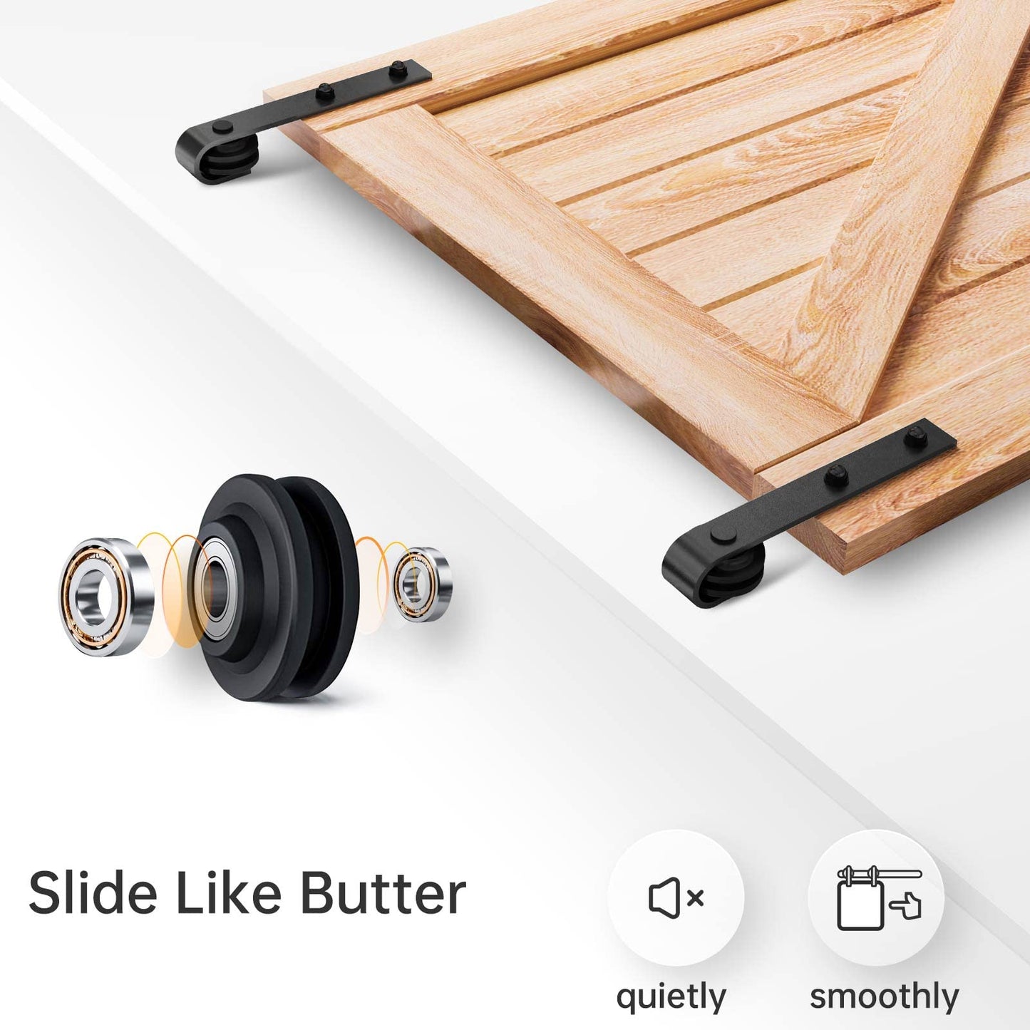 EaseLife 6.6 FT Double Door Sliding Barn Door Hardware Track Kit,Basic J Pulley,Heavy Duty,Slide Smoothly Quietly,Easy Install (6.6FT Track Kit for Double 20" Wide Door)