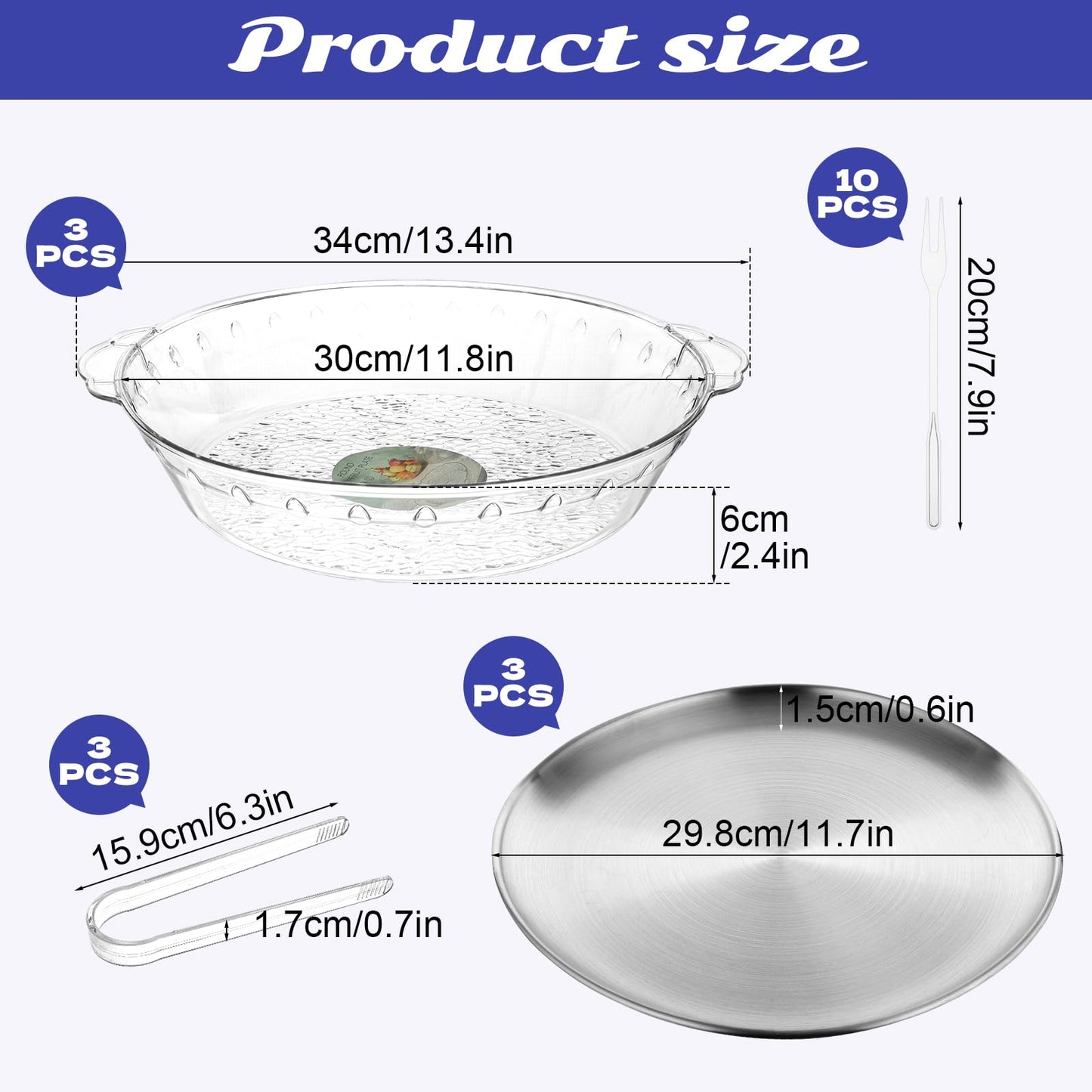 3 Set Chilled Serving Tray for Parties with Compartments, 11.8" Ice Chilled Party Platter, Ice Serving Board with 3 Tongs 10 Forks, Cold Dish Dip for Fruit,Veggies, Appetizer, Shrimp Cocktail