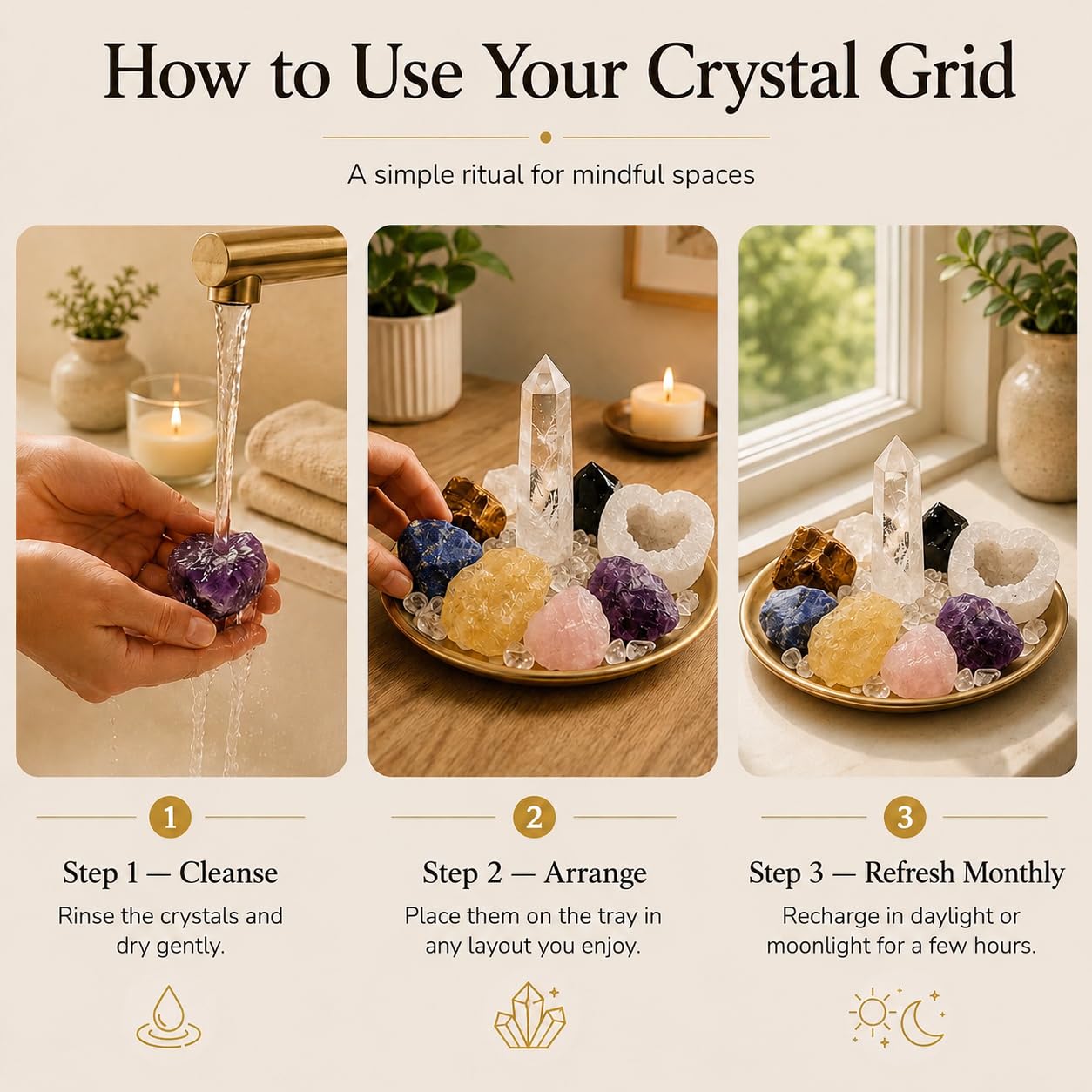 VELNORIX 7 Chakra Healing Crystals Grid Set – Real Stones, Clear Quartz Tower, Amethyst & Tree of Life Altar Tray – Spiritual Meditation & Reiki Decor for Yoga, Positive Energy (Guide Included)