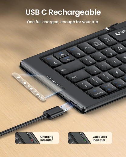 ProtoArc Foldable Compact Keyboard, XK04 Portable Bluetooth Keyboard with PU Leather Cover, Pocket-Sized Wireless Travel Keyboards for iPad, iPhone, Smartphone, Tablet and Laptop - Black