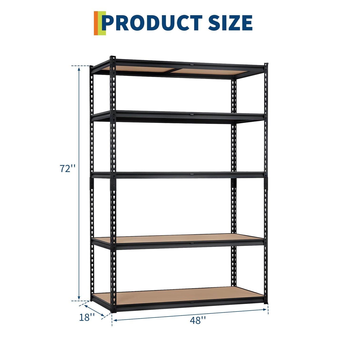 Garage Storage Shelves 5 Tiers, Heavy Duty Storage Shelving Racks with 2500 LBS Capacity, 48 " L x 18 in W x 72 in H Metal Adjustable Shelving Unit for Kitchen Pantry Basement Bathroom Laundry