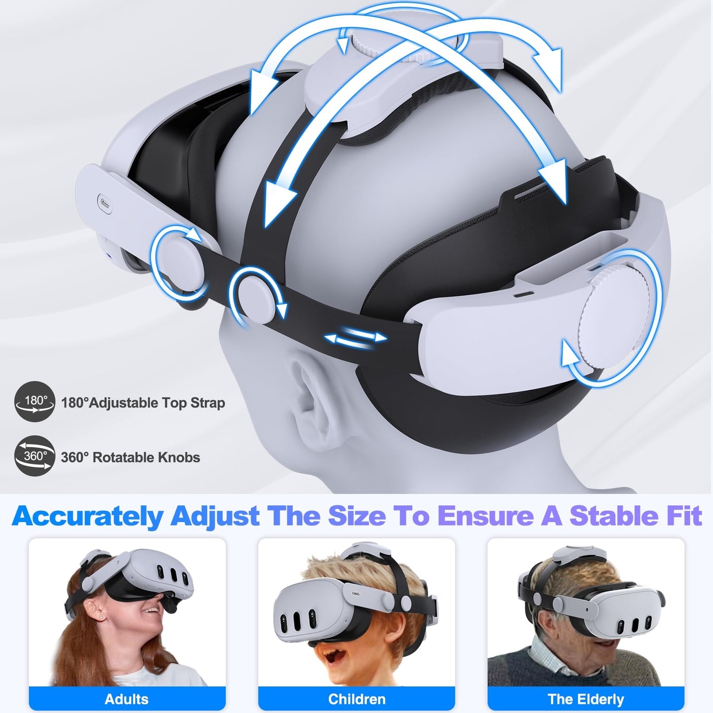 Kawaye for Meta Quest 3S/Quest 2/Quest 3 Head Strap, Double Knobs Adjustable Elite Strap Replacement,VR Headset Strap with Two Large Support Pad Enhanced Support, Reduce Pressure-MQ2000