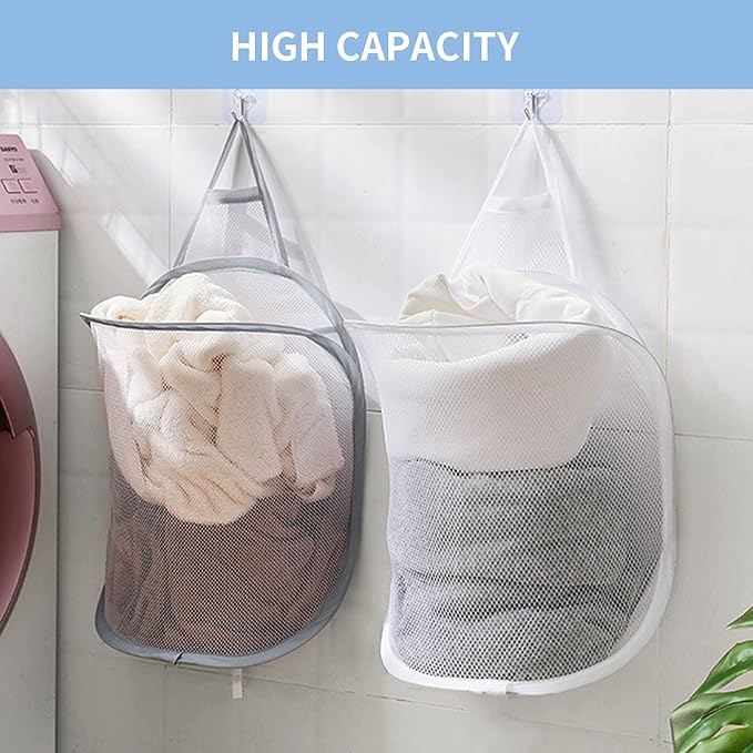 Pop-up Hanging Laundry Hamper Small Mesh Laundry Basket 2 Pack Foldable Hamper