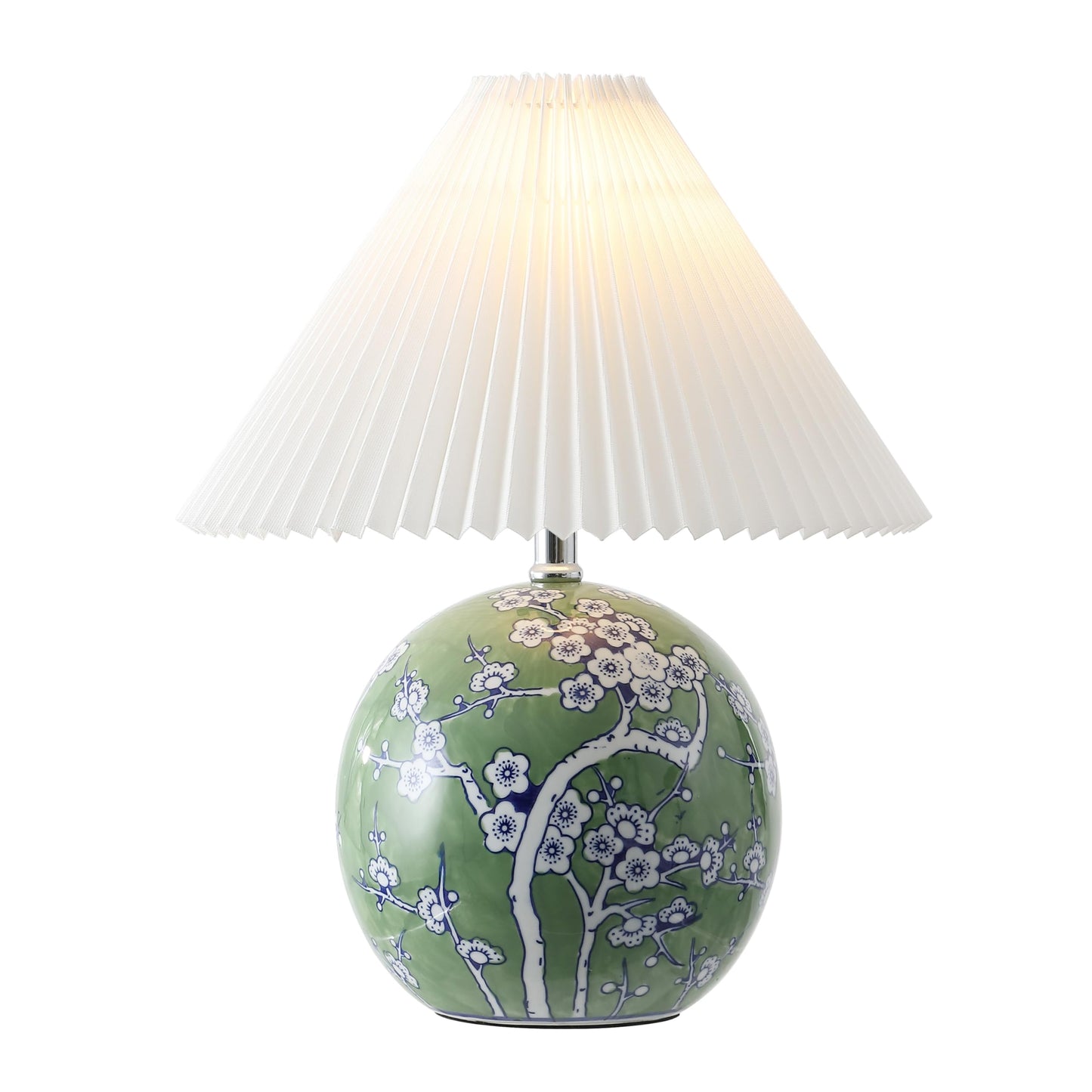 JONATHAN Y 19.5" Green/White Shishen Chinoiserie Ceramic Table Lamp, Traditional Hand-Painted Floral Cottage Lamp with White Pleated Linen Shade, LED Bulb Included JYL5056A