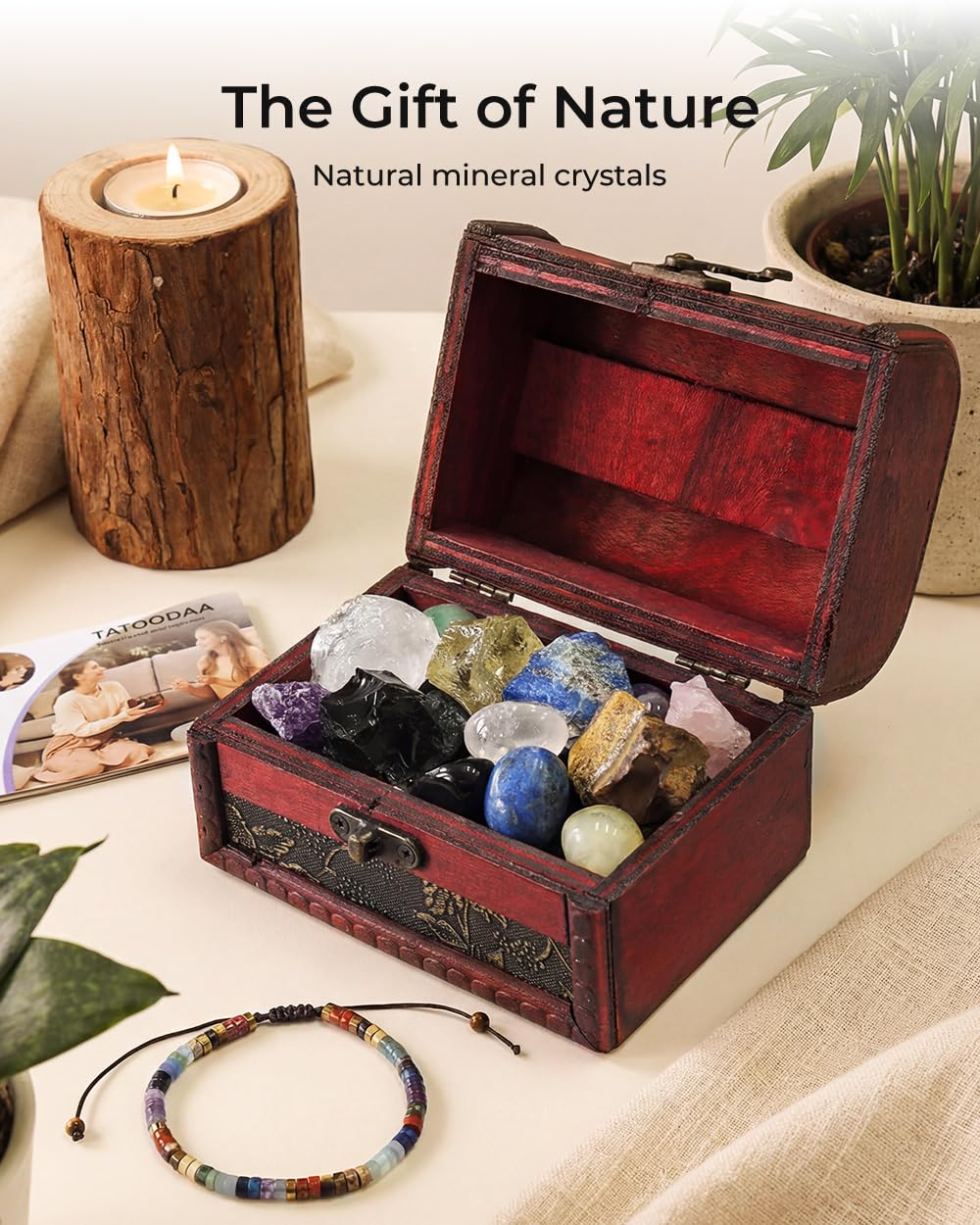 Chakra Bracelets Healing Crystals Set, Crystals and Healing Stones Reiki Energy Protection, Wooden Box, Mothers Day Birthday Gifts for Mom, Meditation Relax, Relief Anxiety Stress Gifts for Women