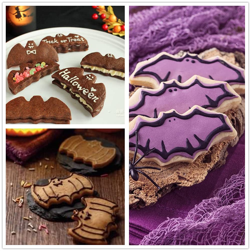 Halloween Cookie Cutters Set, 8pcs Bat and Pumpkin Shape Biscuit Cookie Cutters in 4 Sizes, Stainless Steel Food Decoration Tools and Kitchen Baking Accessories for Halloween