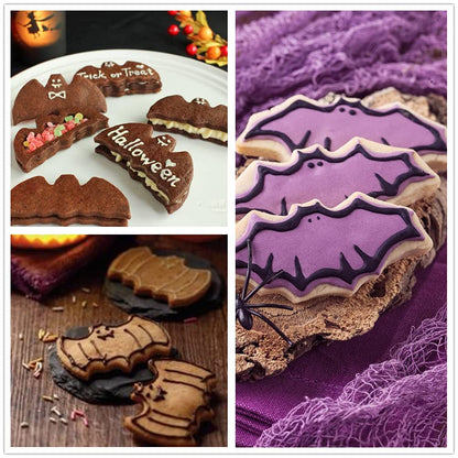 Halloween Cookie Cutters Set, 8pcs Bat and Pumpkin Shape Biscuit Cookie Cutters in 4 Sizes, Stainless Steel Food Decoration Tools and Kitchen Baking Accessories for Halloween