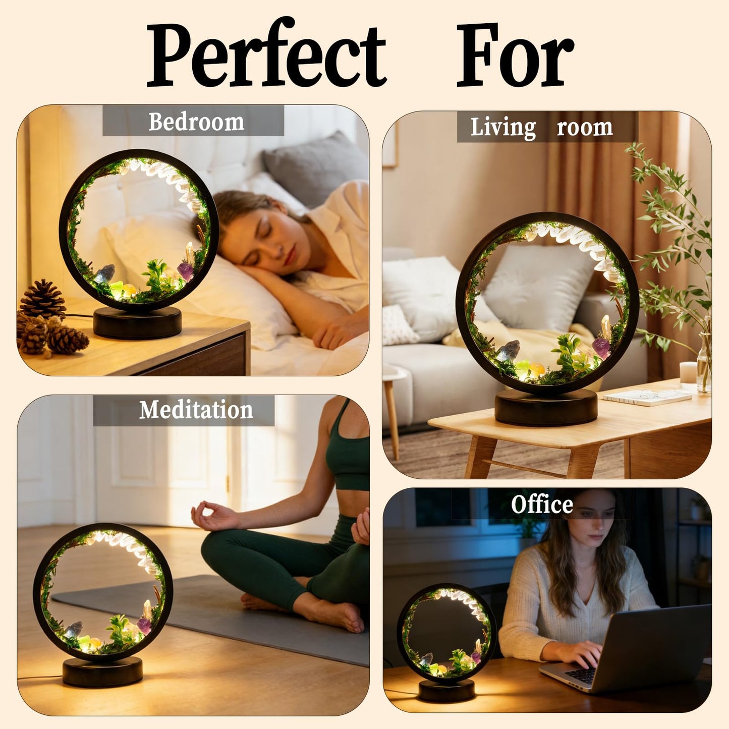 Runyangshi Forest Style Bedroom Night Light USB Port 3 Colours Dimming Mode Bedside Lamp Natural Clear Quartz Single Crystal Healing Crystal Night Lamp for Bedroom Office Home Decor Gift