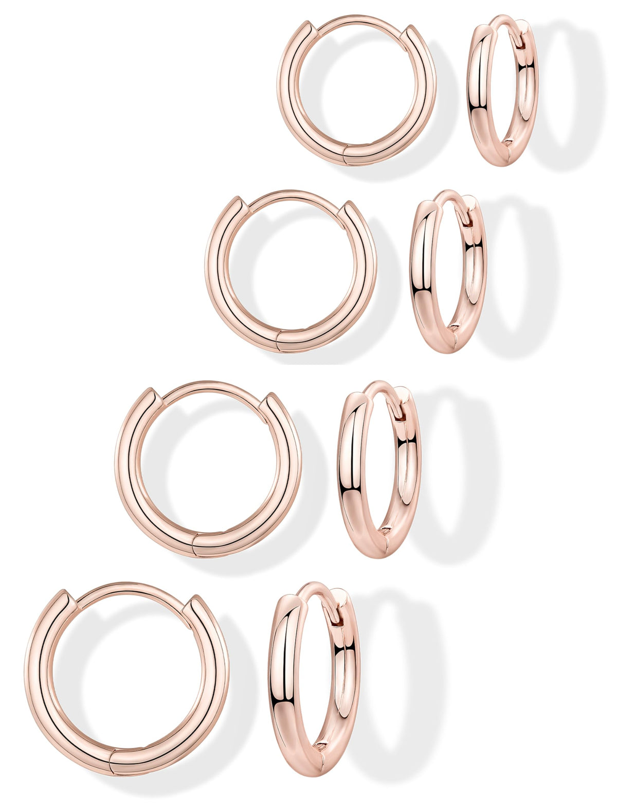 Gokeey Small Gold Huggie Hoop Earrings Set for Women 14K Gold Plated Hypoallergenic Lightweight Earrings for Sensitive Ears Everyday Earrings for Cartilage Piercings Rose Gold 4 Pair