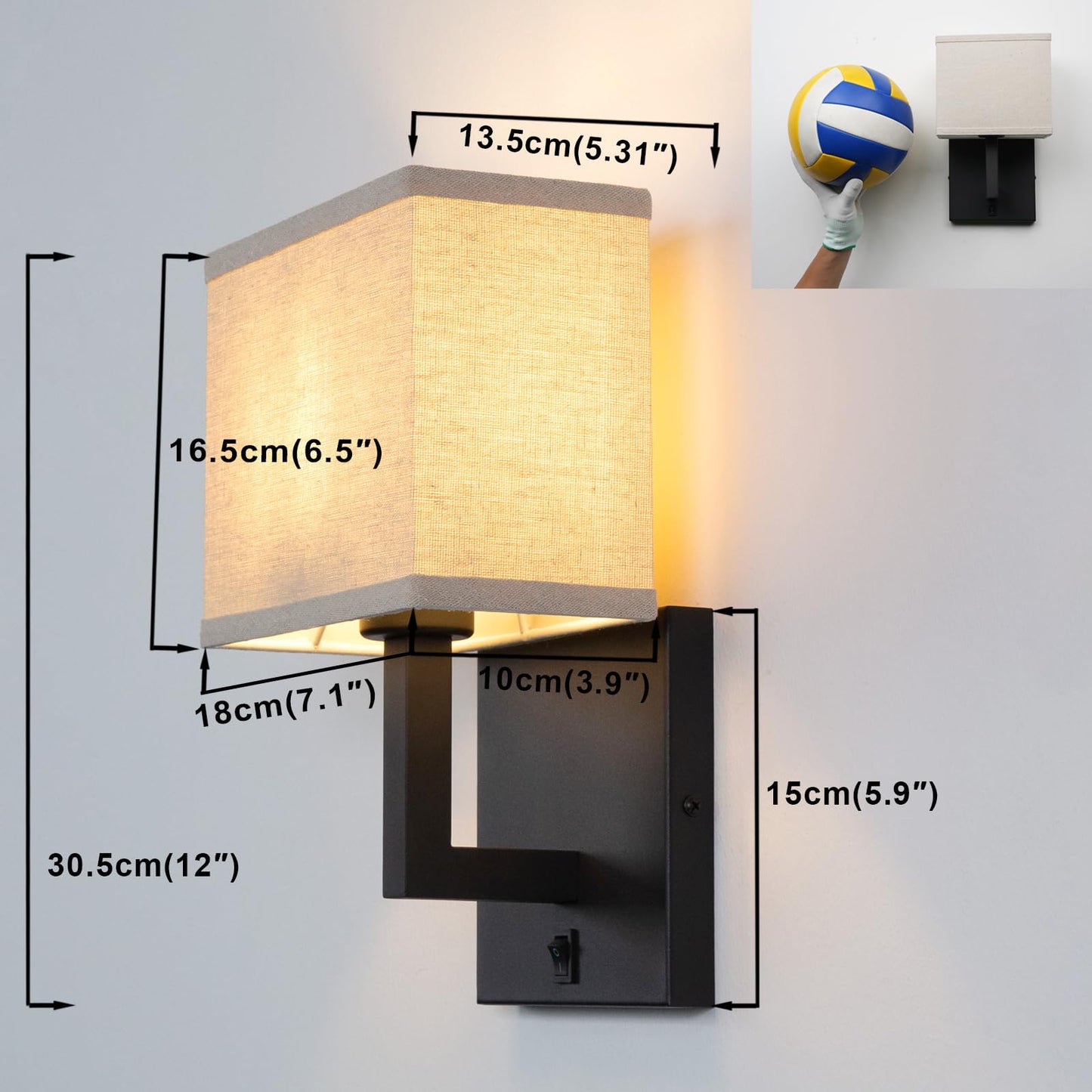 Yosoan Set of 2 Linen Boho Fabric Wall Sconce with On Off Switch, Vanity Retro Hardwired Indoor Vintage Industrial Wall Mount Lamp Fixture Lighting for Bedside Living Room Stairwell Hallway(Black)