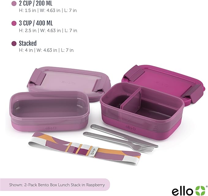 Ello 2-Pack Lunch Stack Plastic Food Storage Container Bento Box