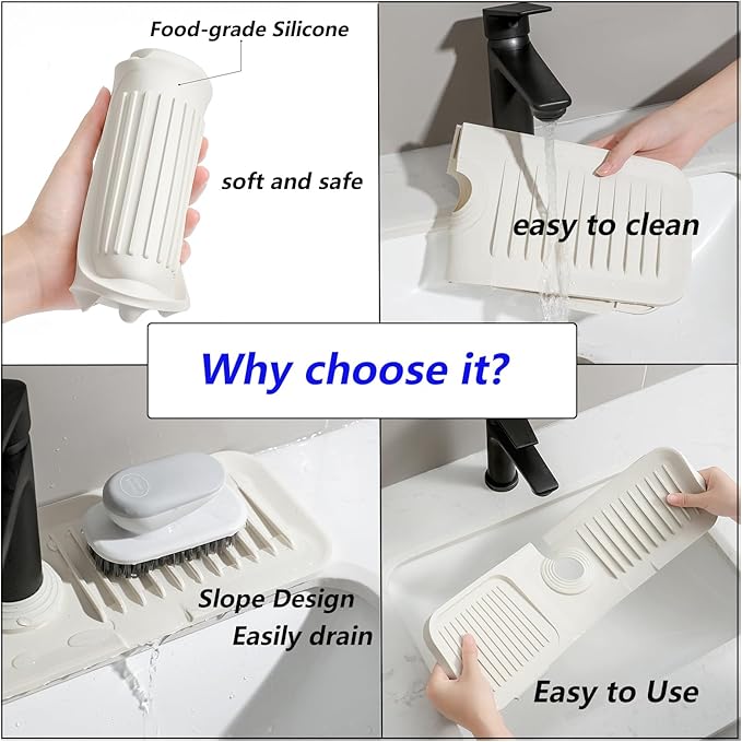 Kitchen Sink Splash Guard Silicone Faucet Handle Drip Catcher Tray Sink