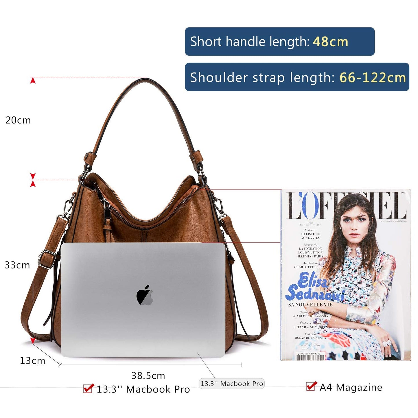 Realer Women Handbags Fashion Hobo Bags Faux Leather Long Strap Shoulder Bag Ladies Large Tote Bag Cross body Bag for Work Business School College Travel Brown