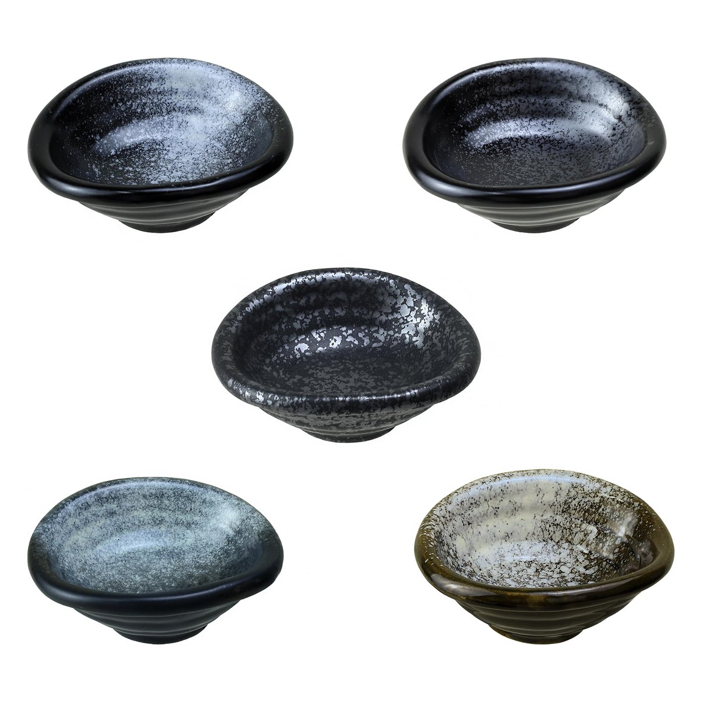 Bicuzat Set of 5 Japanese Vintage Style Ceramic Side Dishes - Retro Black Seasoning Dishes - 3.5 Inch