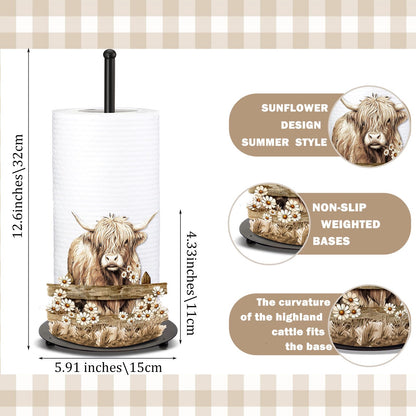 Shimeyao Highland Cow Metal Paper Towel Holder Farmhouse Highland Cow Kitchen Decor Accessories Large Metal Towel Holder Stand for Kitchen Bathroom Home(Rustic)