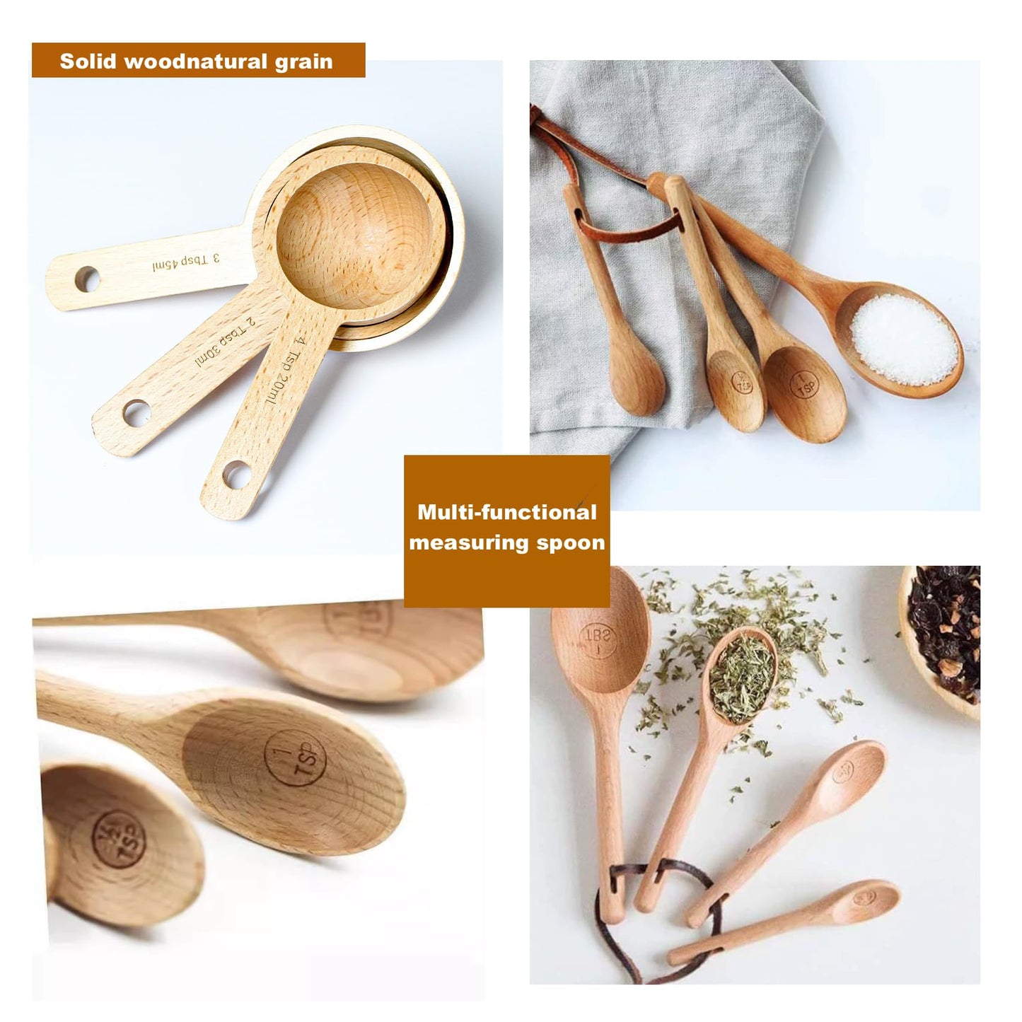 GCFTIFF 7pcs Measuring Cups and Measuring Spoons Set,with Tablespoon Teaspoon,Measuring Spoons for Dry Ingredients, Natural Wood Rustic Kitchen Accessories, Ideal for Bakers, Chefs & Home Cooks