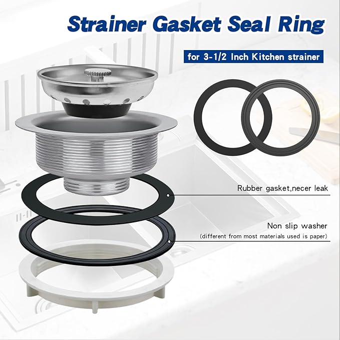RQYEKDO 2PC Kitchen Sink Strainer Seal Rings, Fits Standard 3-1/2 inch Sink