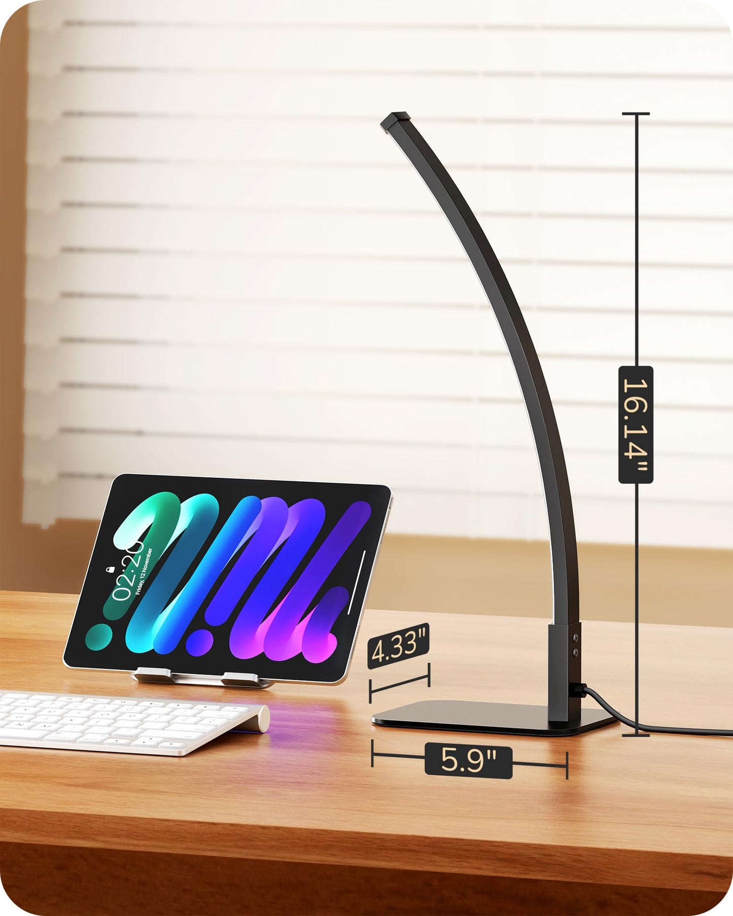 EDISHINE Curved LED Table Lamp, Modern Bedside Lamp with 3 Color Temperature & Stepless Dimming, Aluminum & Iron, Nightstand Lamp for Bedroom, Living Room, Black