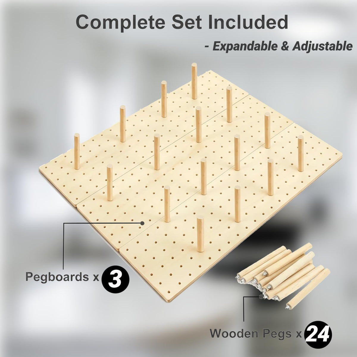 Wooden Pegboard Drawer Organizer for Kitchen - 3 Pack Adjustable Drawer Organizer with 24 Pegs Wooden, Drawer Organizer Kitchen Utensils, Wood Drawer Organizers for Kitchen Countertops & Deep Drawe