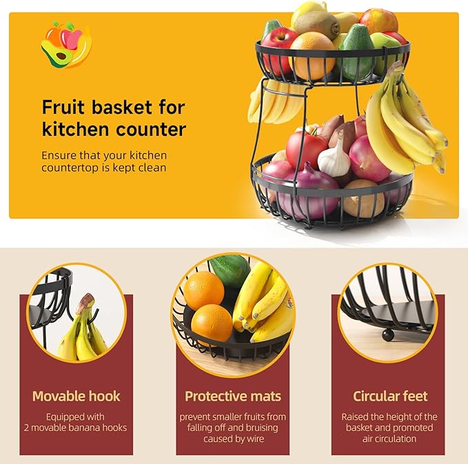 2 Tier Fruit Basket for Kitchen Counter