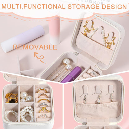 Kifmurase 8PCS Travel Jewelry Case, Small Portable Bridesmaid Jewelry Gift Box, PU Leather Jewelrys Case Organizer Storage for Rings Earrings Necklaces, Women Girls Bridesmaid Proposal Gifts(Beige)