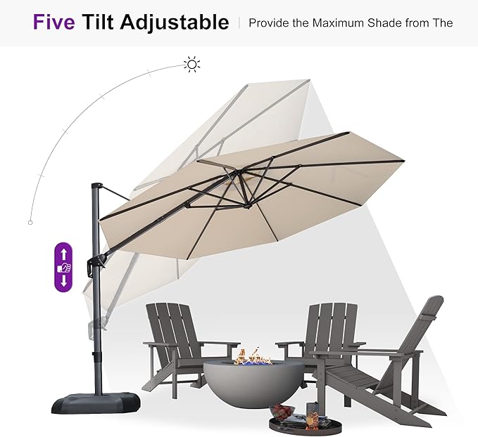 PURPLE LEAF 11 Feet Patio Umbrella with Base and Cover Round Outdoor Cantilever Umbrella Aluminum Offset Umbrella with 360-degree Rotation for Garden Deck Pool Patio Beige