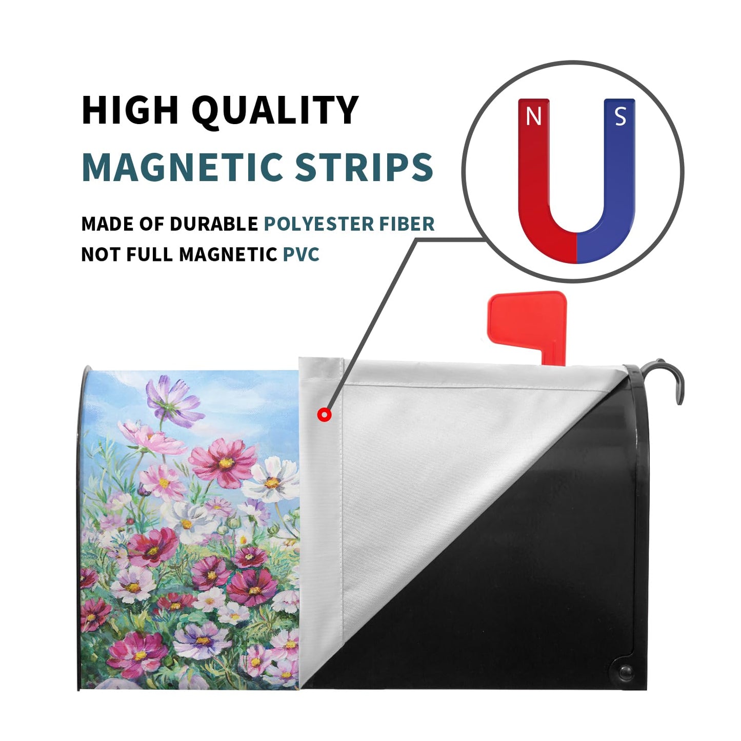 Spring Summer Flowers Welcome Mailbox Cover Magnetic Large Size 25.5"x21" Wildflowers Mailbox Wraps Waterproof Summer Floral Post Box Cover Decorative for Garden Home Yard Outside