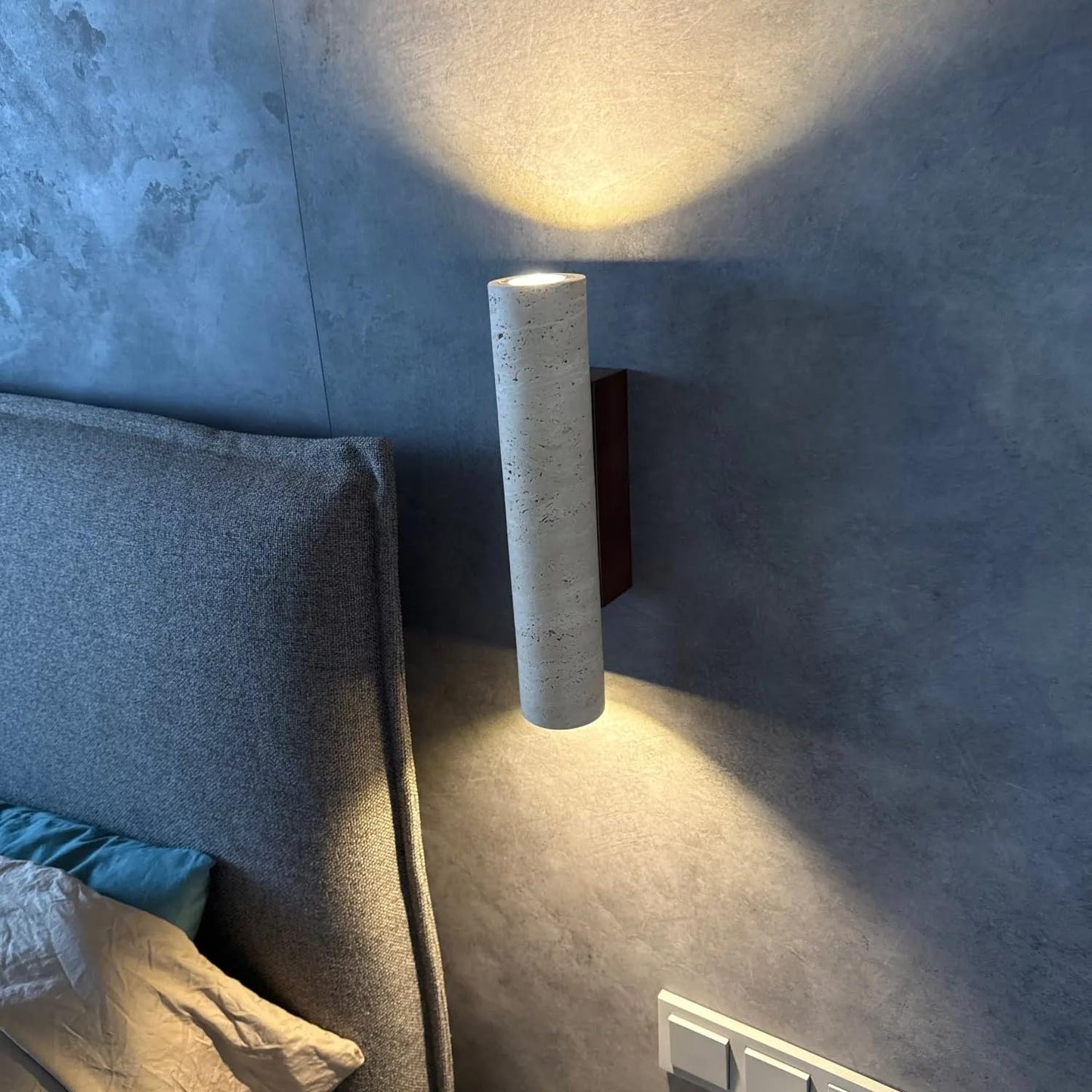 JIANKEXING Travertine Wall Sconce Light Hardwired Natural Stone Wall Lamp with Up Down Lighting for Bedroom Living Room Hallway
