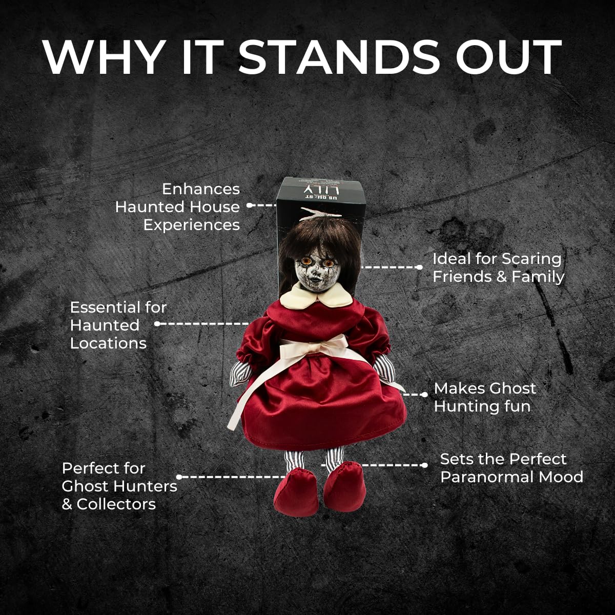 Lily: Host a Ghost – 13" Creepy Haunted Doll for Protection from Ghosts. Lizzie Borden House Scary Doll for Halloween and True Crime Collectors