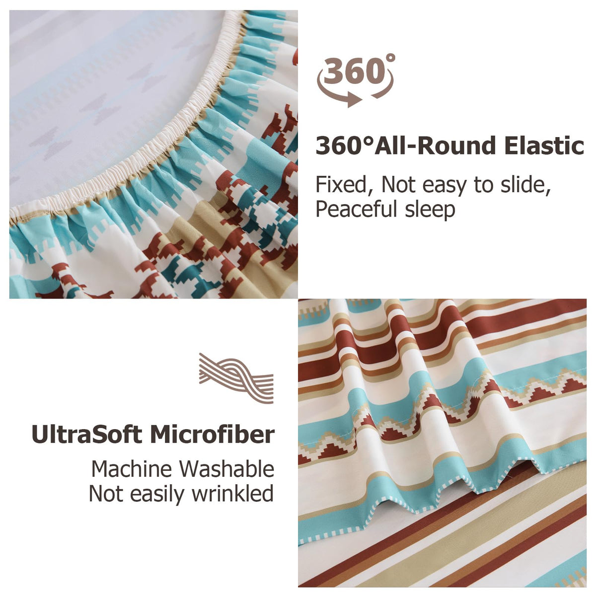 CozySmile 4 Pieces Queen Sheet Set Bohemian, Boho Sheets Soft Microfiber Deep Pocket, Western Sheets Geometric(Queen, Colorful Striped)