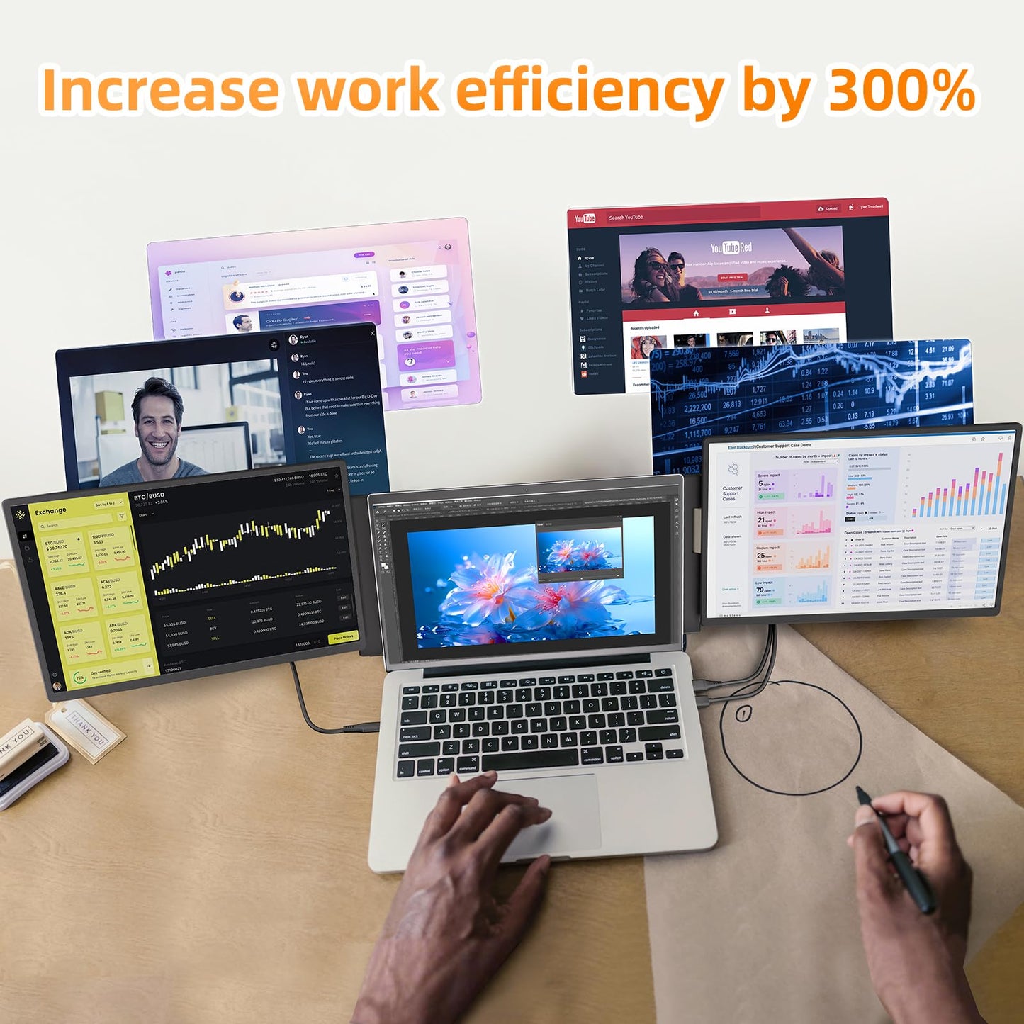 Laptop Screen Extender - Ultra-Thin 1.3lbs 14" FHD IPS Dual Portable Monitor Extension for Laptop, Attachment Plug & Play for 13-17" Laptops, Second Extra Travel Display for Windows/Mac/Android