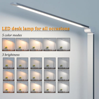 LED Desk Lamp with USB Ports,Touch Desk Lamps for Home Office with 5 Color Modes,3 Brightness Desk Light with Small Night Light,Reading Lamp Table Lamp for Bedroom Bedside Study Black （with adapter）
