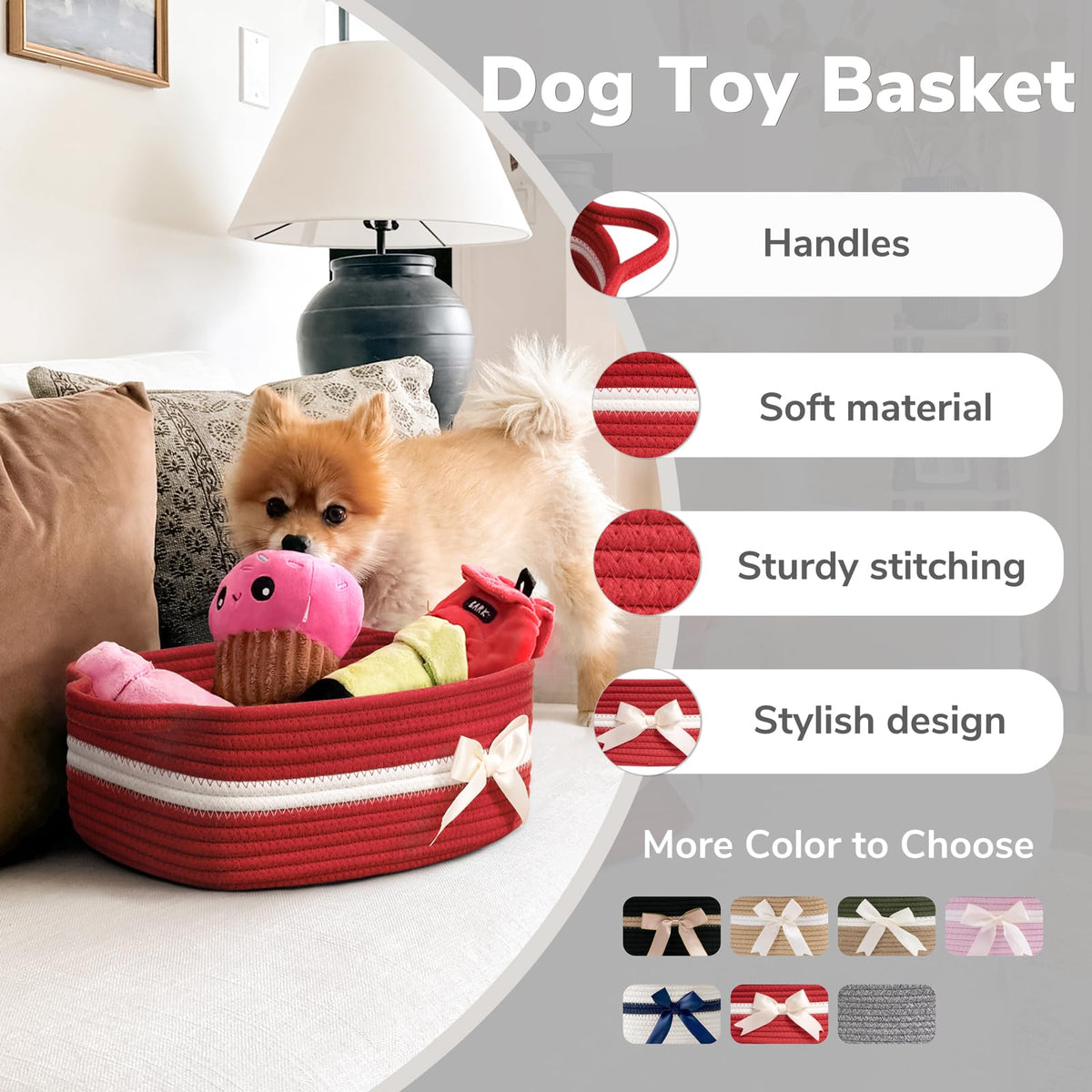 CHICVITA Small Storage Basket for Gifts, Gift Baskets Empty, Baby Basket for Toys, Towels, Decorative Woven Rope Baskets for Living Room, Red, 13"x 10"x 5"