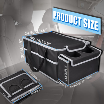 GUWINA Car Backseat Organiser, Multi Compartment Foldable Seat Organiser for Car Boot Front and Back Seats, with Lids and Straps Best for Clothes, Toys, Office Products (Black)