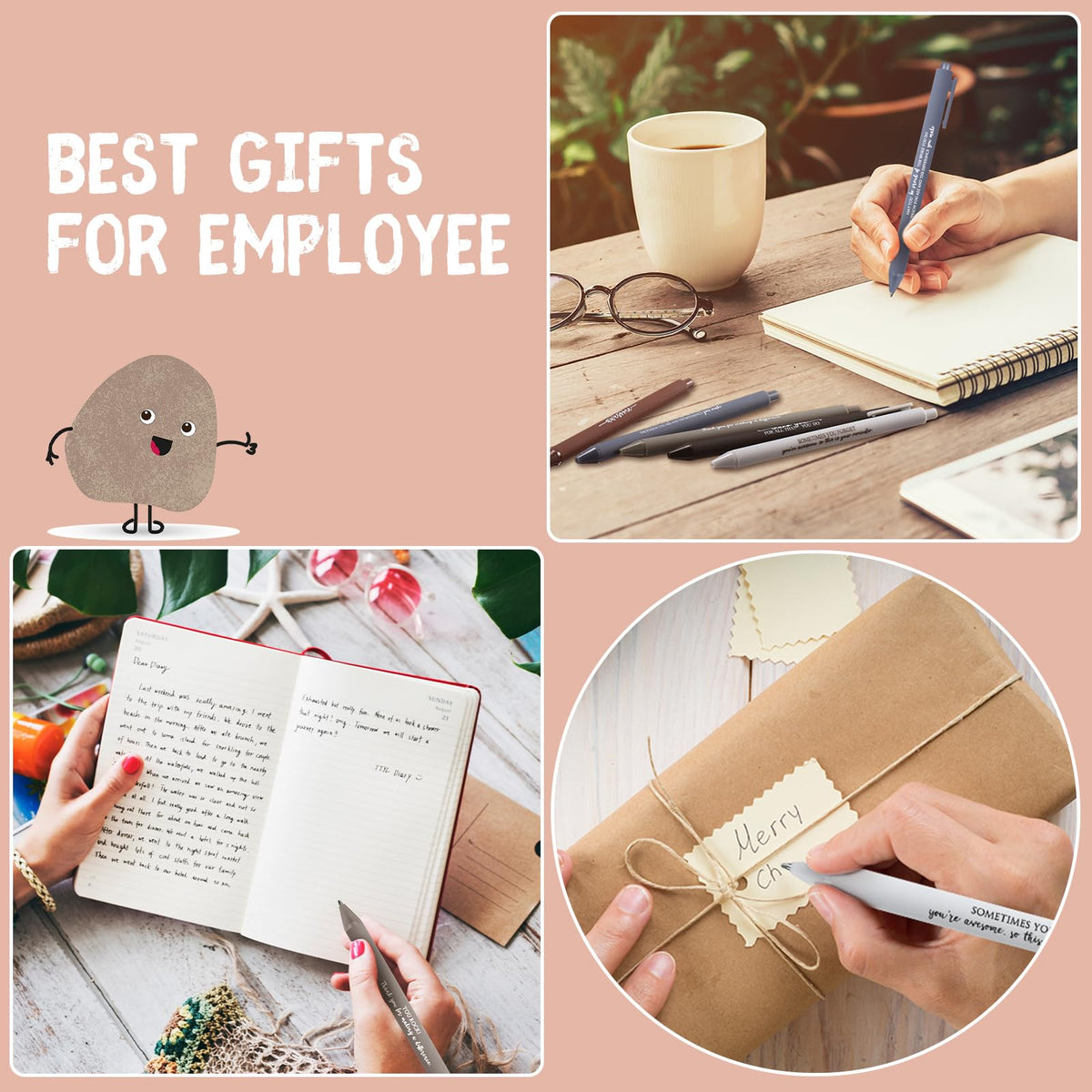 Sayglossy 24 Sets Employee Appreciation Funny Gift Motivational You Rock Gifts Bulk Ballpoint Pens Inspirational Cards Brooch Pin Organza Bags Inspirational Gift for Coworker Staff