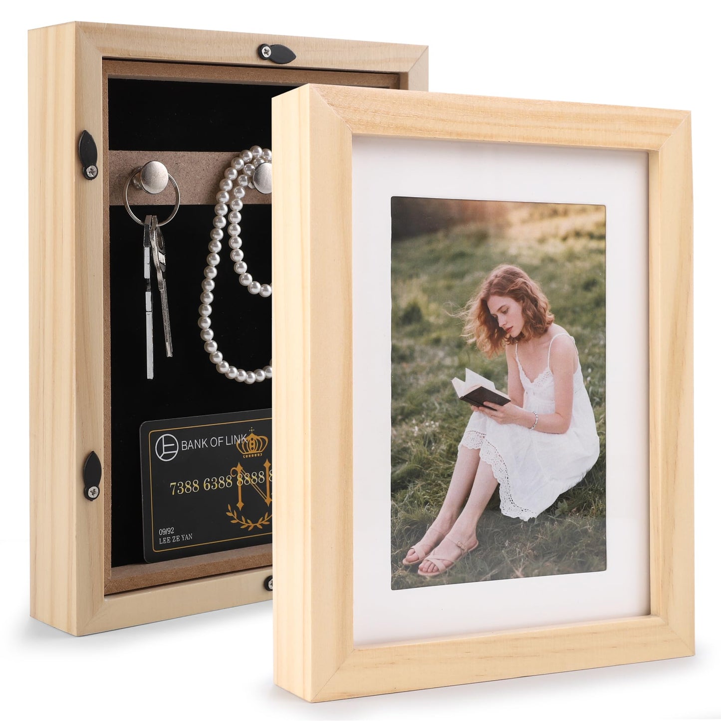 Diversion Safe 6.5"x8.5" Picture Frame Safe with Secret Compartment for Valuables, Hidden Storage Picture Frame with Hooks, Wall-Mounted Secret Storage Box for Bedrooms, Living Rooms, and Offices