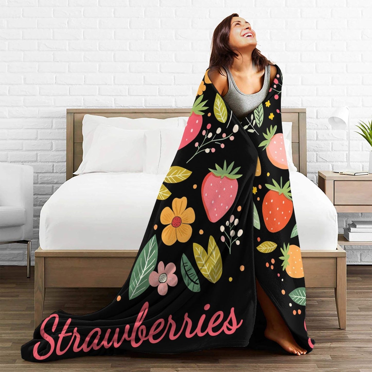 Lovira Just A Girl Who Loves Strawberries Throw Blanket Cute Strawberry Fruits Print Throw Blankets Gifts for Couch Sofa Bed Stuff Decor Soft Cozy Fleece Plush Warm Flannel Bedding for Lover 40"x50"