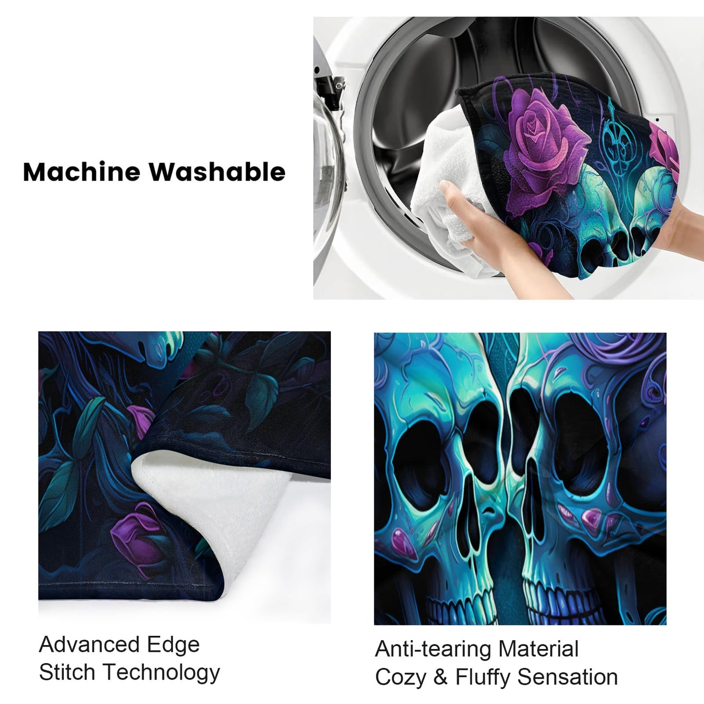 Skull Throw Blanket, Purple Rose Blankets for Couch Bed Sofa, Gothic Blankets and Throws - Super Soft Cozy Plush Flannel Blankets & Gifts, 50x60