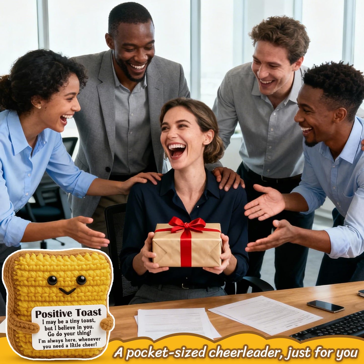 Birthday Gifts for Women Men Positive Butter Toast Crochet Holiday Decor Gift Friend Coworkers Self Care Gifts Perfect for Easter Office Desk Decor