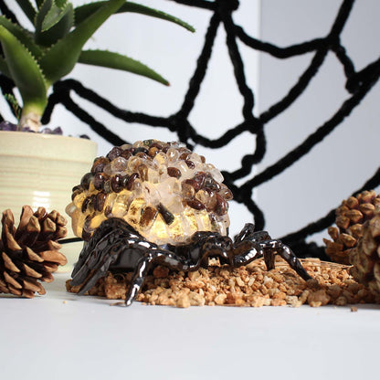 Youhot Phantom Crystal Spider Table Lamp, USB Powered Decorative Lamp with Gemstone Shell and Bronze Metal Base, Healing Stone Accent Light for Home, Office