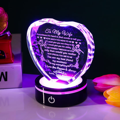 YWHL Gifts for Wife with Colorful LED Base Romantic Wedding Anniversary I Love You Gifts for Her Best Wife Birthday Gift Ideas to My Wife Crystal Keepsakes Presents from Husband