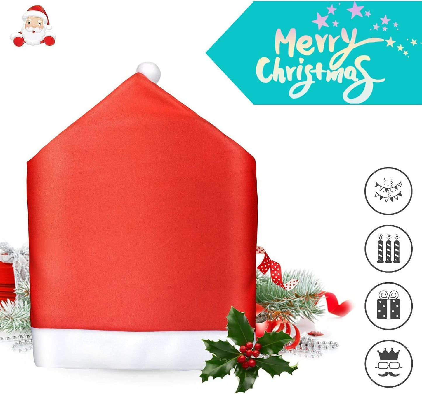 FIVOENDAR Set of 6 Large New Pack Santa Claus Hat Christmas Chair Covers Color - Fun Decoration in Wedding Parties Enjoy Responsibly & Creative Novelty Gifts
