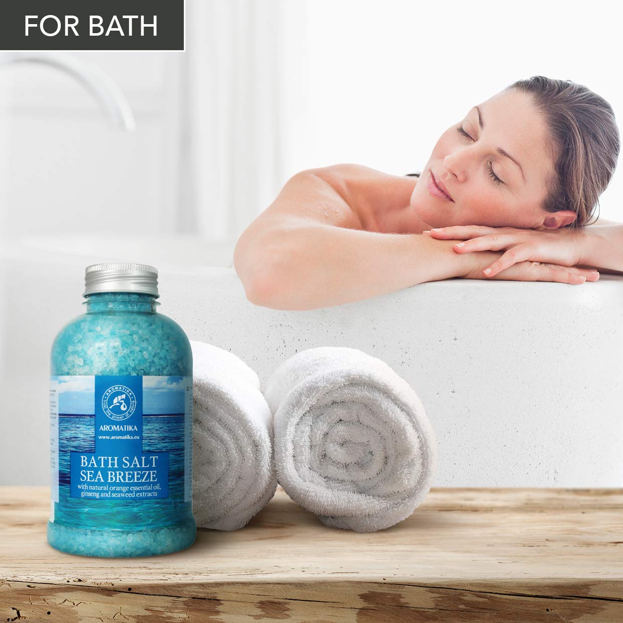 Bath Salt Sea Breeze 21.16 Oz with Natural Essential Oils Orange & Ginseng & Seaweed - Best for Good Sleep - Relaxing - Calming - Body Care - Beauty - Aromatherapy
