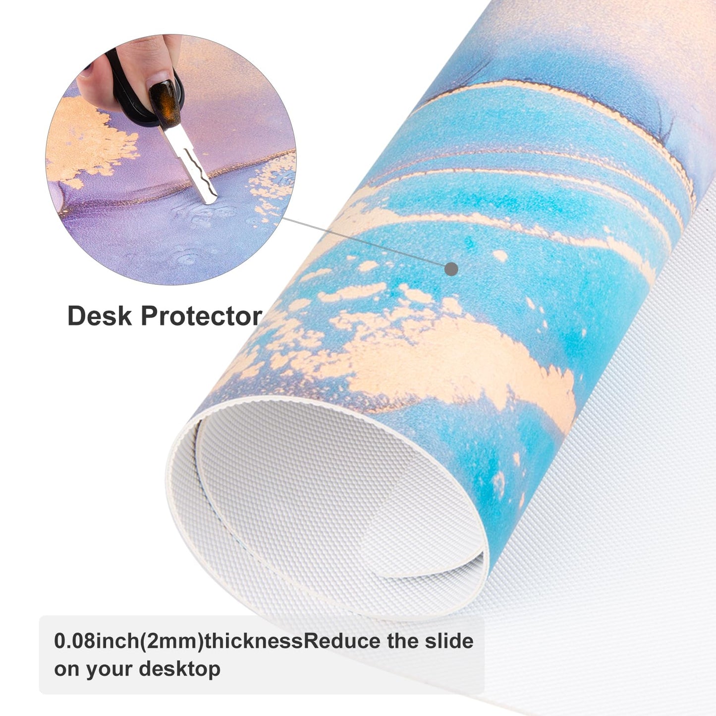 Colorful Star Waterproof Blue Purple Marble Desk Pad, Leather Desk Mat Large Keyboard and Gaming Mouse Pads for Office, Non-Slip Writing Pad Desk Accessories for Women Men 31.5"x15.7"
