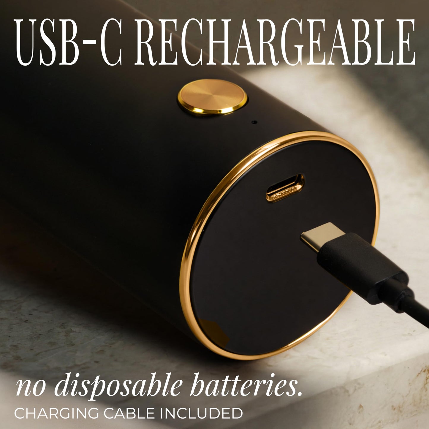 Electric Salt and Pepper Grinder Set Rechargeable – Black and Gold Salt and Pepper Shakers with USB-C Charging, Adjustable Grind, LED Light, One Touch Control, Stainless Steel Body