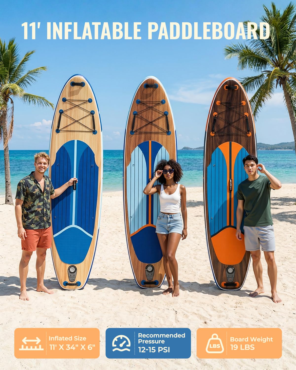 Marsdorgan 11' Inflatable Paddle Board Light Oak w/Seat | Extra Wide SUP Non-Slip for Adults Youth | Stable for Lake Ocean, 2-Blade Paddle + 10L Dry Bag Included