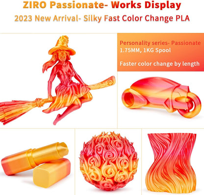 ZIRO Multicolor Silk Filament 1.75mm PLA, Fast Gradient Silky PLA Filament, 1kg/2.2lb Spool, Fit Most 3D Printers, Personality Series - Passionate