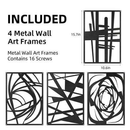 4 Pieces Black Abstract Metal Wall Art, Modern Minimalist Matte Wall Decor, 3D Textured Wall Sculptures, Black and White Wall Art for Living Room Bedroom Bathroom Study Office (15.7 x 10.6inch) (Abstract)